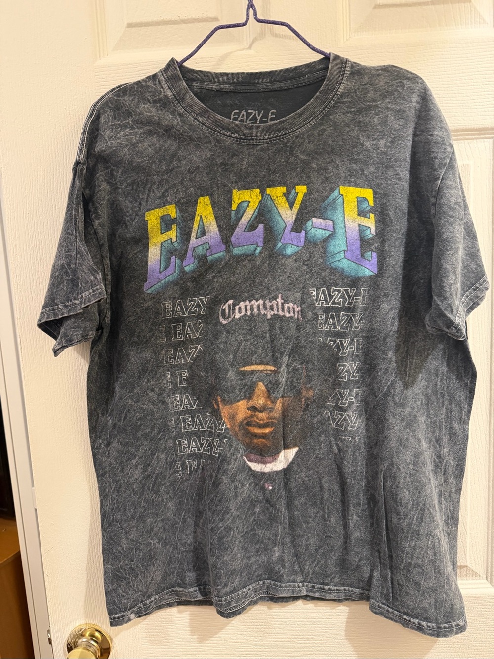 Source Unknown Black Mineral Wash Eazy-E Graphic Tee with Multicolor Lettering